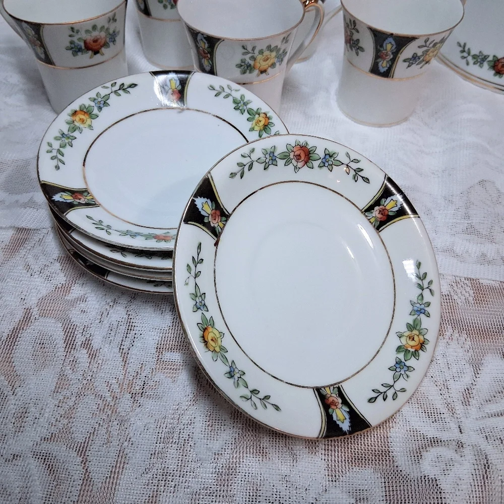 Antique Noritake Coffee Or Chocolate Pot And Service For Five Floral
